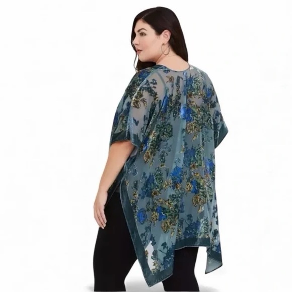 NWT Torrid Teal Floral Velvet Burnout Kimono - Torrid Size 3/4 (22-26) - Picture 4 of 15